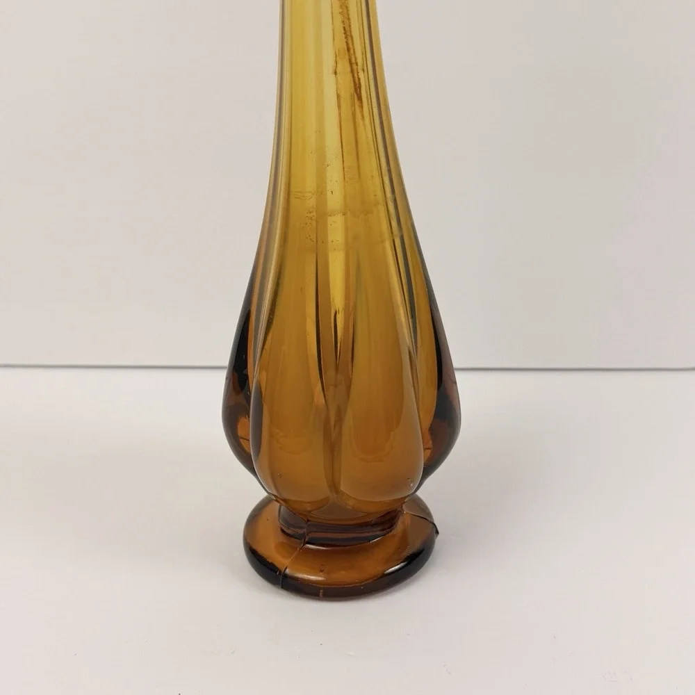 Vintage Amber Swung Glass Bud Vase 12